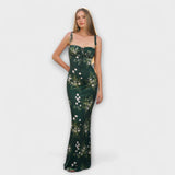 Thalia - Vestido de fiesta con estampado floral y tirantes anudados