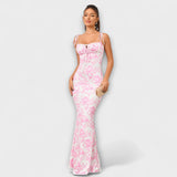 Thalia - Vestido de fiesta con estampado floral y tirantes anudados