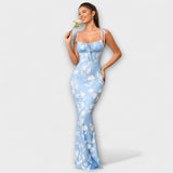 Thalia - Vestido de fiesta con estampado floral y tirantes anudados