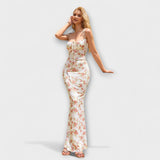 Thalia - Vestido de fiesta con estampado floral y tirantes anudados