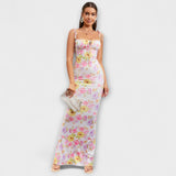 Thalia - Vestido de fiesta con estampado floral y tirantes anudados