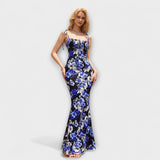 Thalia - Vestido de fiesta con estampado floral y tirantes anudados