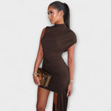 Lila - Vestido elegante y entallado con cuello redondo y pliegues