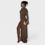 Lila - Vestido elegante y entallado con cuello redondo y pliegues