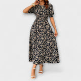 Amelia - Vestido de cuello redondo con estampado floral