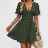 Winslet - Vestido con cintura fruncida y cuello en V