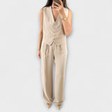 Hazel - Elegante conjunto de dos piezas de chaleco y pantalón liso