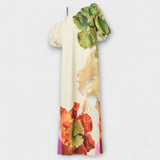 Skylar - Vestido largo con estampado floral, escote asimétrico y mangas globo