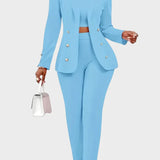 Conjunto azul completo de 3 piezas: top, blazer y pantalón (calidad premium)