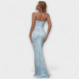 Thalia - Vestido de fiesta con estampado floral y tirantes anudados