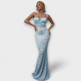Thalia - Vestido de fiesta con estampado floral y tirantes anudados