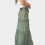 Dola | Maxi falda boho con encaje y abertura delantera