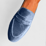 Blue Velvet | Mocasines con detalle de patchwork y punta redonda