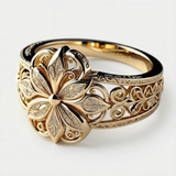 Daniela - Anillo de oro con un exótico motivo floral de circonitas