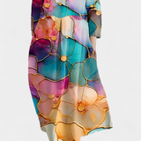 Anne | Vestido Fluido con Escote en V y Estampado Colorido
