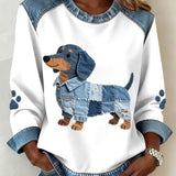 Brisa - Sudadera de mujer con estampado patchwork y diseño de perro salchicha