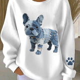 Rosa - Sudadera de mujer con patchwork vaquero estilo bulldog francés