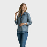 Elise | Blusa con efecto de punto y detalles vaqueros