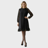 Věra| Vestido con mangas de tul y detalles metálicos