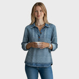 Elise | Blusa con efecto de punto y detalles vaqueros